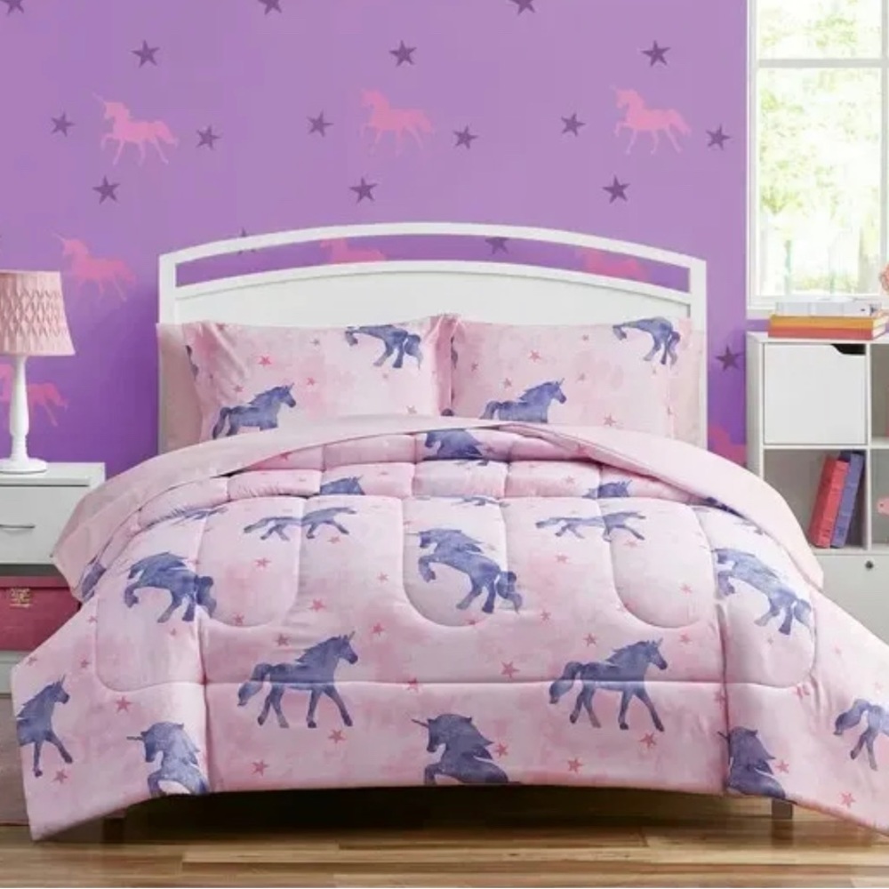 Your Zone Pink Unicorn Magic Full Bedding Set for Kids, Machine Wash, 7 Pieces